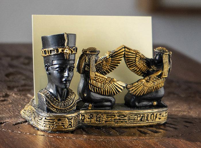 ebros gift Egyptian Goddess Queen Nefertiti Winged Isis Maat Pyramid Card Holder Figurine