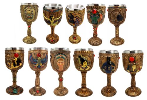 ebros gift Egyptian Gods And Royalty Wine Goblets Set of 11 King Tut Nefertiti Anubis Seth