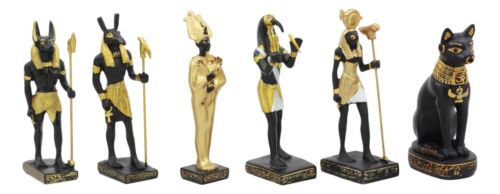 Ebros Gift Egyptian Gods Anubis Osiris Seth Horus Bastet Thoth Miniature Statues Set Of 6