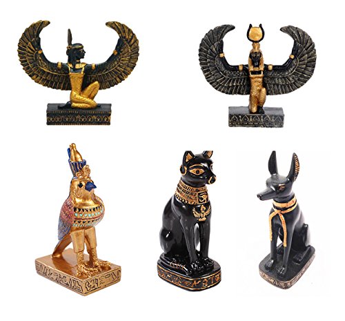 Ebros Gift Egyptian Gods Deity Horus Bastet Anubis Matt & Isis Dollhouse Miniature Figurine
