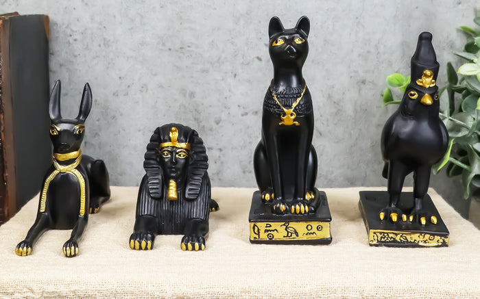 ebros gift Egyptian Gods Horus Androsphinx Bastet And Anubis Mini Figurines Set of 4