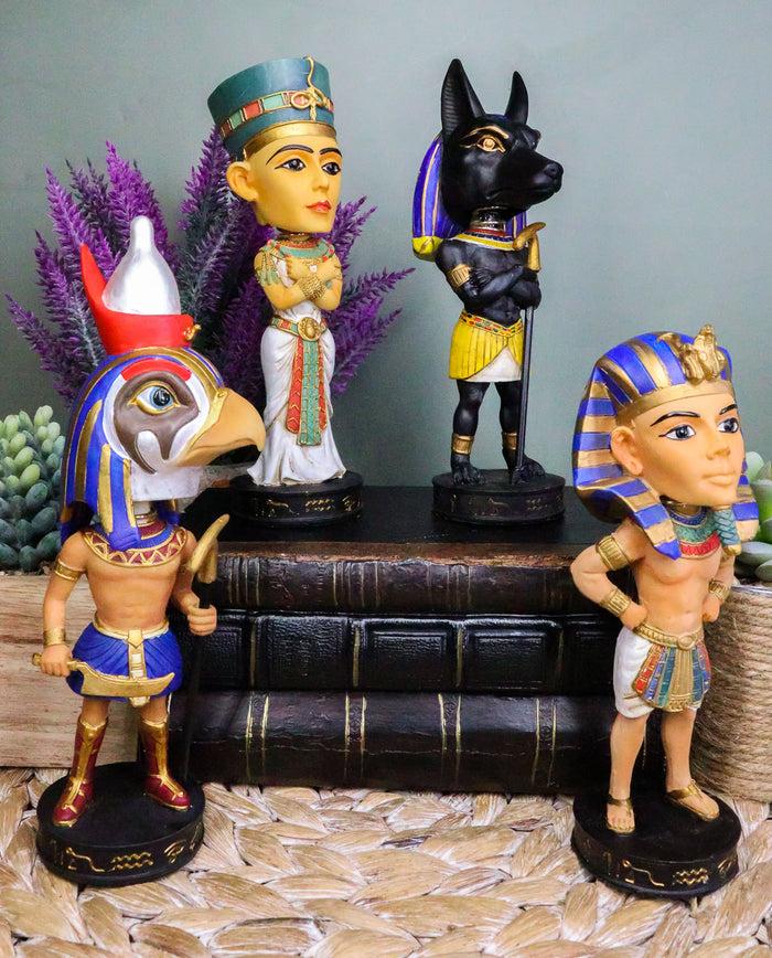 Ebros Gift Egyptian Gods Horus Anubis Pharaoh King Tut And Nefertiti Bobblehead Set Of 4