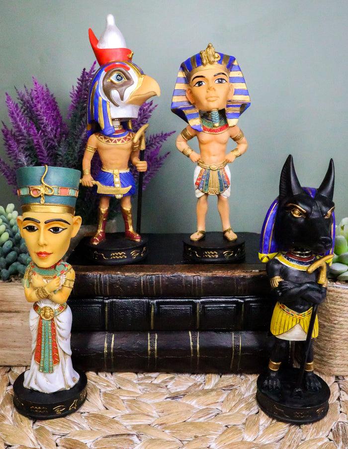 ebros gift Egyptian Gods Horus Anubis Pharaoh King Tut And Nefertiti Bobblehead Set of 4