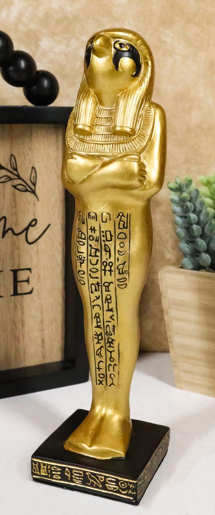 ebros gift Egyptian Golden God Horus King Tut Sarcophagus Mummy With Hieroglyphs Figurine
