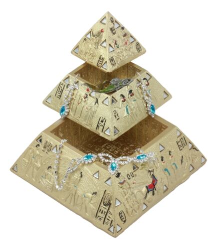 Ebros Gift Egyptian Golden Hieroglyphic Pyramid Of The Gods Stackable Jewelry Box Statue