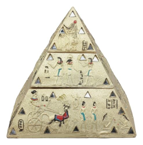 Ebros Gift Egyptian Golden Hieroglyphic Pyramid Of The Gods Stackable Jewelry Box Statue