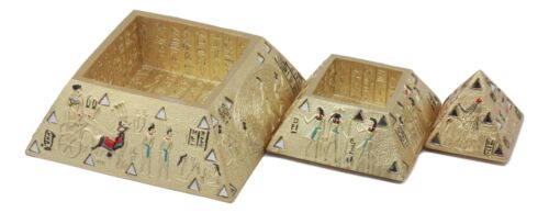 Ebros Gift Egyptian Golden Hieroglyphic Pyramid Of The Gods Stackable Jewelry Box Statue
