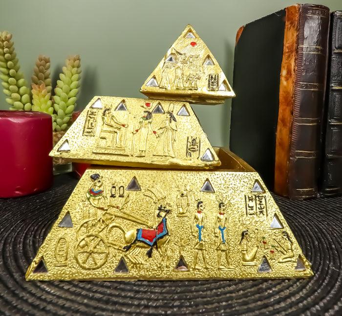 ebros gift Egyptian Golden Hieroglyphic Pyramid Of The Gods Stackable Jewelry Box Statue