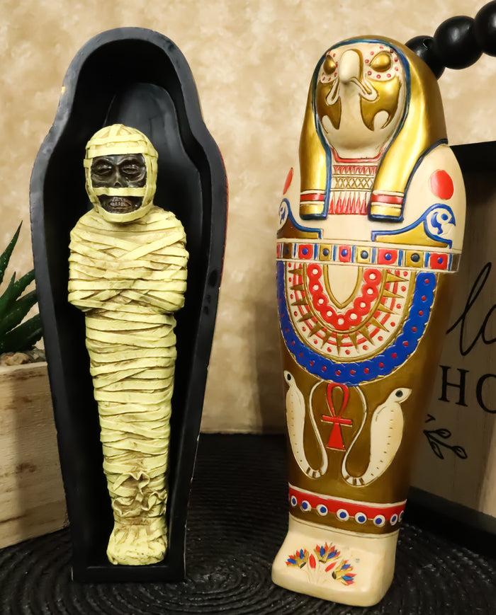 ebros gift Egyptian Golden Horus King Tut Sarcophagus With Mummy Insert Figurine 3pc Set