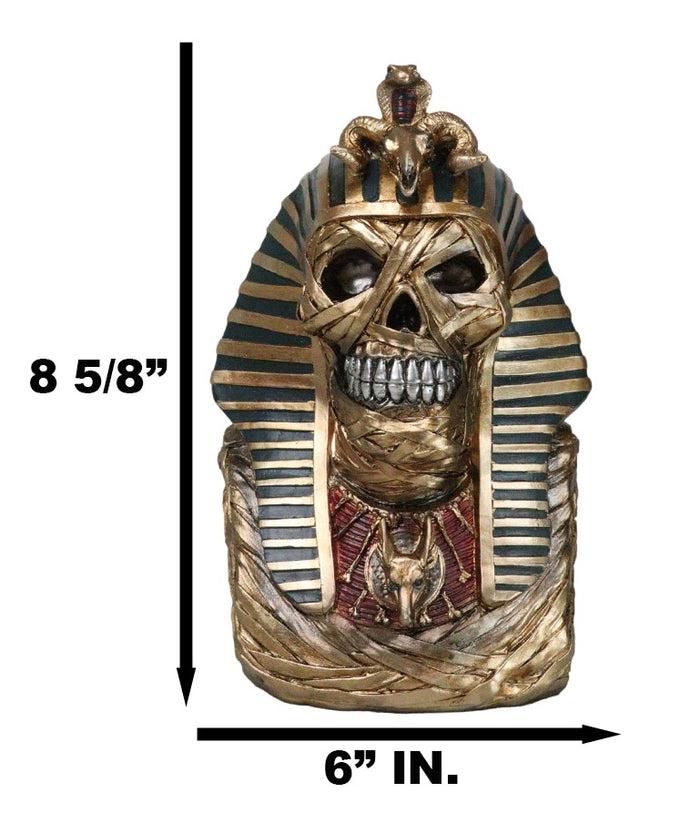 Ebros Gift Egyptian Golden King TUT Sarcophagus Mummy Skull With Nemes Bust Figurine
