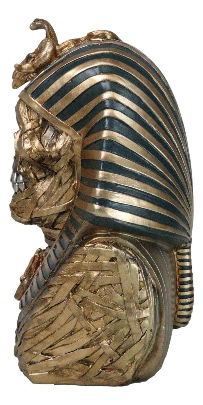 Ebros Gift Egyptian Golden King TUT Sarcophagus Mummy Skull With Nemes Bust Figurine