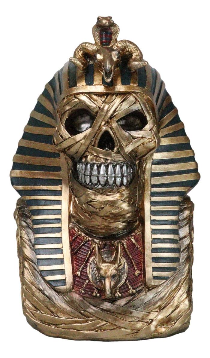 ebros gift Egyptian Golden King TUT Sarcophagus Mummy Skull with Nemes Bust Figurine