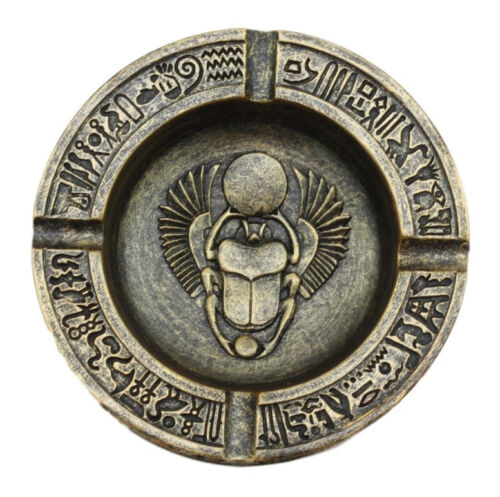 Ebros Gift Egyptian Hieroglyphs Ankh Dual Cobra Winged Scarab Ashtray Figurine 4"Diameter