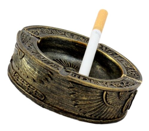 Ebros Gift Egyptian Hieroglyphs Ankh Dual Cobra Winged Scarab Ashtray Figurine 4"Diameter