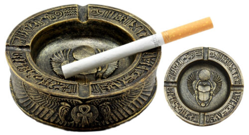ebros gift Egyptian Hieroglyphs Ankh Dual Cobra Winged Scarab Ashtray Figurine 4"Diameter