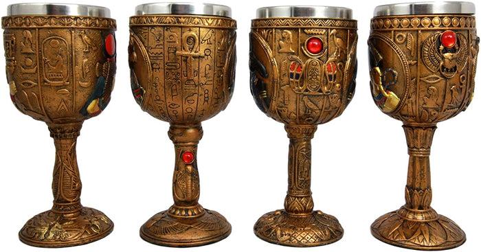 Ebros Gift Egyptian Horus Hathor Seth And Osiris 6oz Resin Wine Goblet Chalice Set Of 4