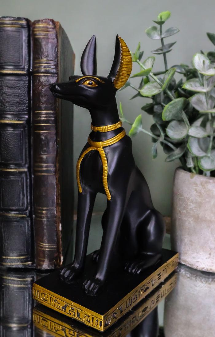 ebros gift Egyptian Jackal Dog God of The Dead Anubis Sitting On Hieroglyphic Base Figurine