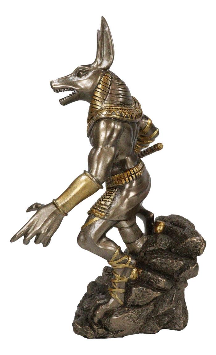 Ebros Gift Egyptian Jackal God Anubis With Ankh Spear On Skull Graveyard Bronzed Figurine