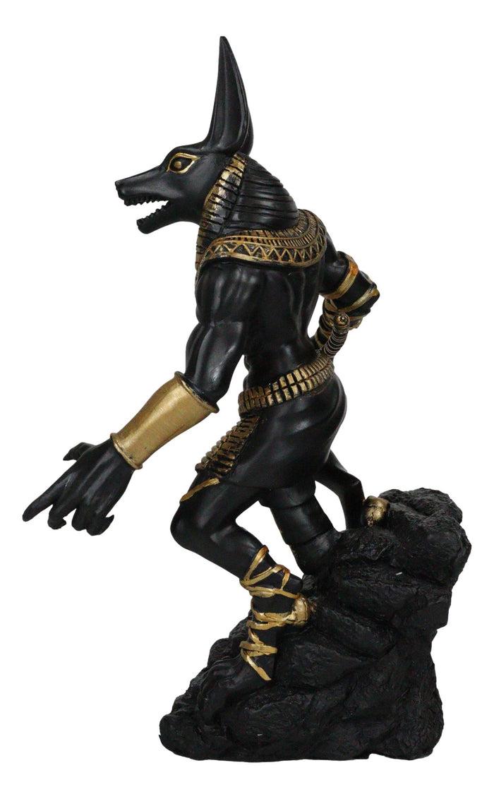 Ebros Gift Egyptian Jackal God Anubis With Ankh Staff Spear On Skull Graveyard Figurine
