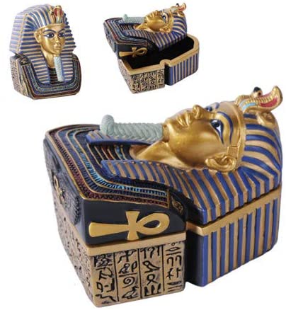 Ebros Gift Egyptian King Pharaoh Tutankhamun Hieroglyphic Golden Decorative Jewelry Box
