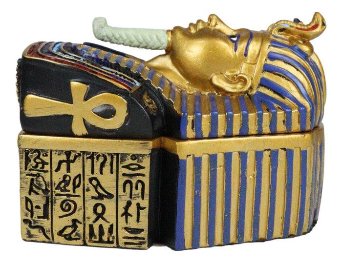 Ebros Gift Egyptian King Pharaoh Tutankhamun Hieroglyphic Golden Decorative Jewelry Box