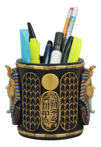 Ebros Gift Egyptian King Tut Pharaoh Pen Holder 4"H Tutankhamun Bust Stationery Organizer