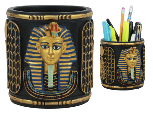 Ebros Gift Egyptian King Tut Pharaoh Pen Holder 4"H Tutankhamun Bust Stationery Organizer