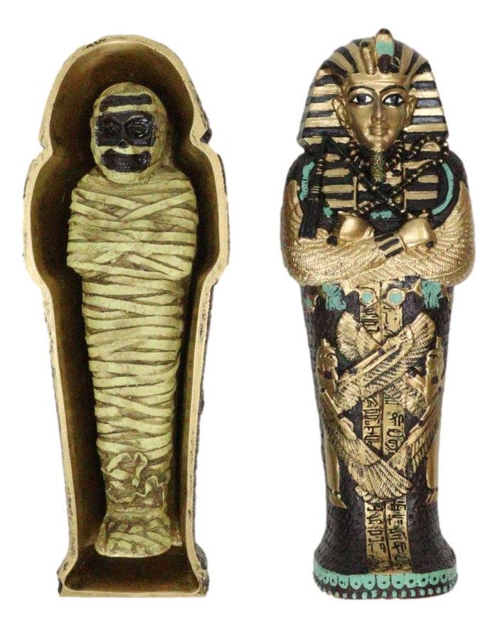 Ebros Gift Egyptian King Tutankhamun Pharaoh Sarcophagus Coffin With Mummy Figurine Set