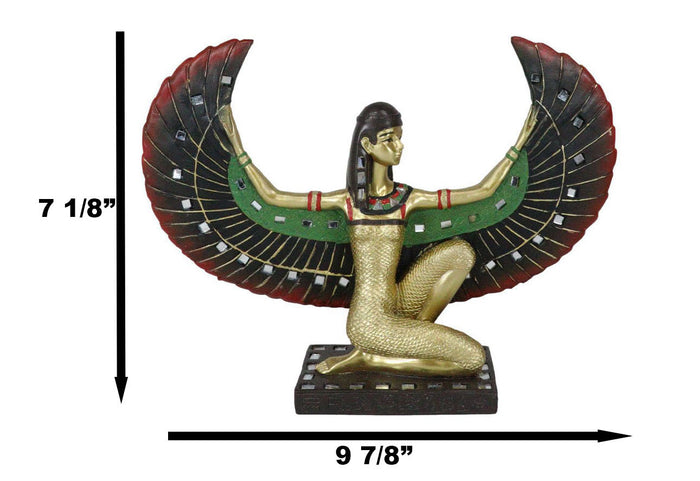 Ebros Gift Egyptian Kneeling Goddess Isis With Open Wings Figurine Golden Decor W/ Mirrors