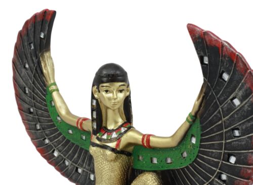Ebros Gift Egyptian Kneeling Goddess Isis With Open Wings Figurine Golden Decor W/ Mirrors