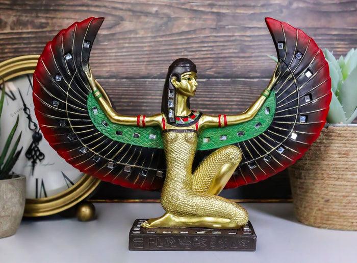 ebros gift Egyptian Kneeling Goddess Isis With Open Wings Figurine Golden Decor W/ Mirrors