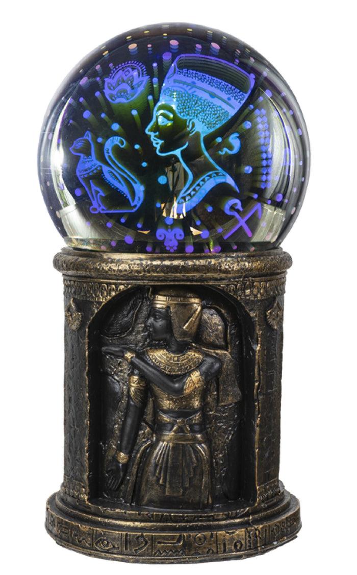 Ebros Gift Egyptian Nefertiti Bastet Astrology Golden Column Pillar LED Light Crystal Ball