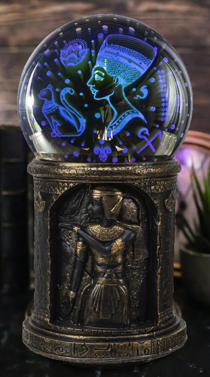 ebros gift Egyptian Nefertiti Bastet Astrology Golden Column Pillar LED Light Crystal Ball