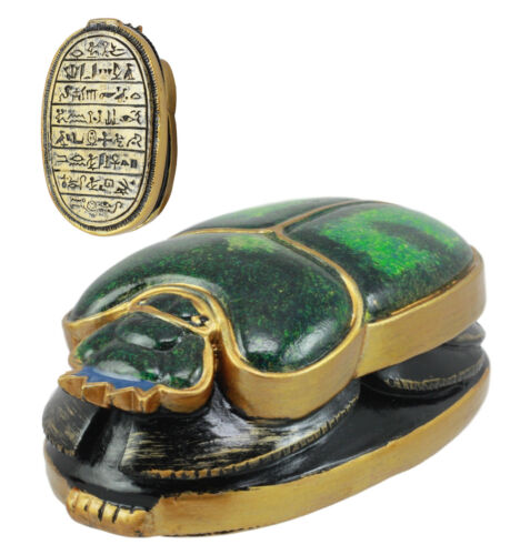 Ebros Gift Egyptian Scarab Oracle Amulet 4" Long Symbol Of Rebirth Green Scarab Figurine