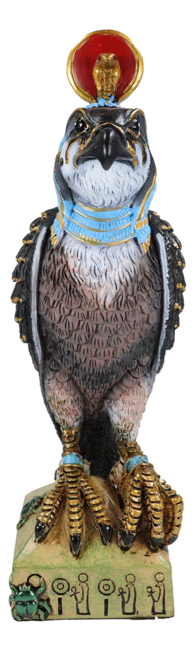 Ebros Gift Egyptian Sky God Horus Falcon Bird With Pschent On Hieroglyphic Base Figurine