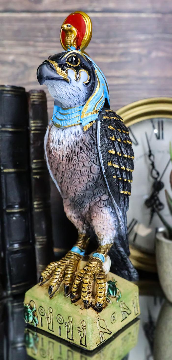 ebros gift Egyptian Sky God Horus Falcon Bird With Pschent On Hieroglyphic Base Figurine