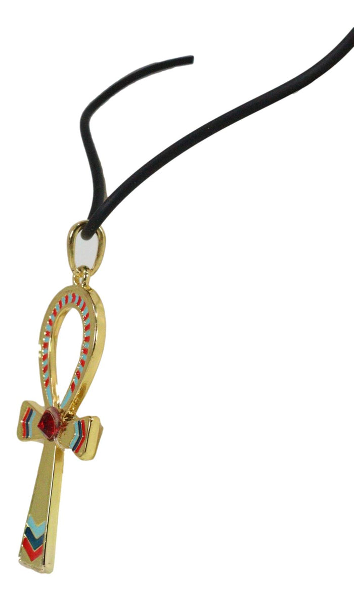 Ebros Gift Egyptian Solar Ra Ankh Key Pendant Medallion Pewter Necklace Accessory Jewelry