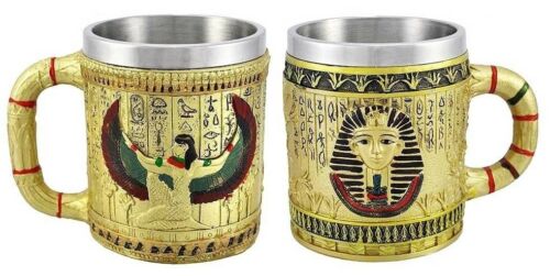 ebros gift Egyptian Theme Pharaoh King Tut and Goddess Isis Coffee Cup Mug Beer Tankard Set