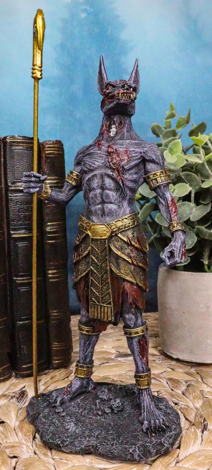 ebros gift Egyptian Underworld Zombie Jackal God Anubis with Ankh Staff Spear Figurine
