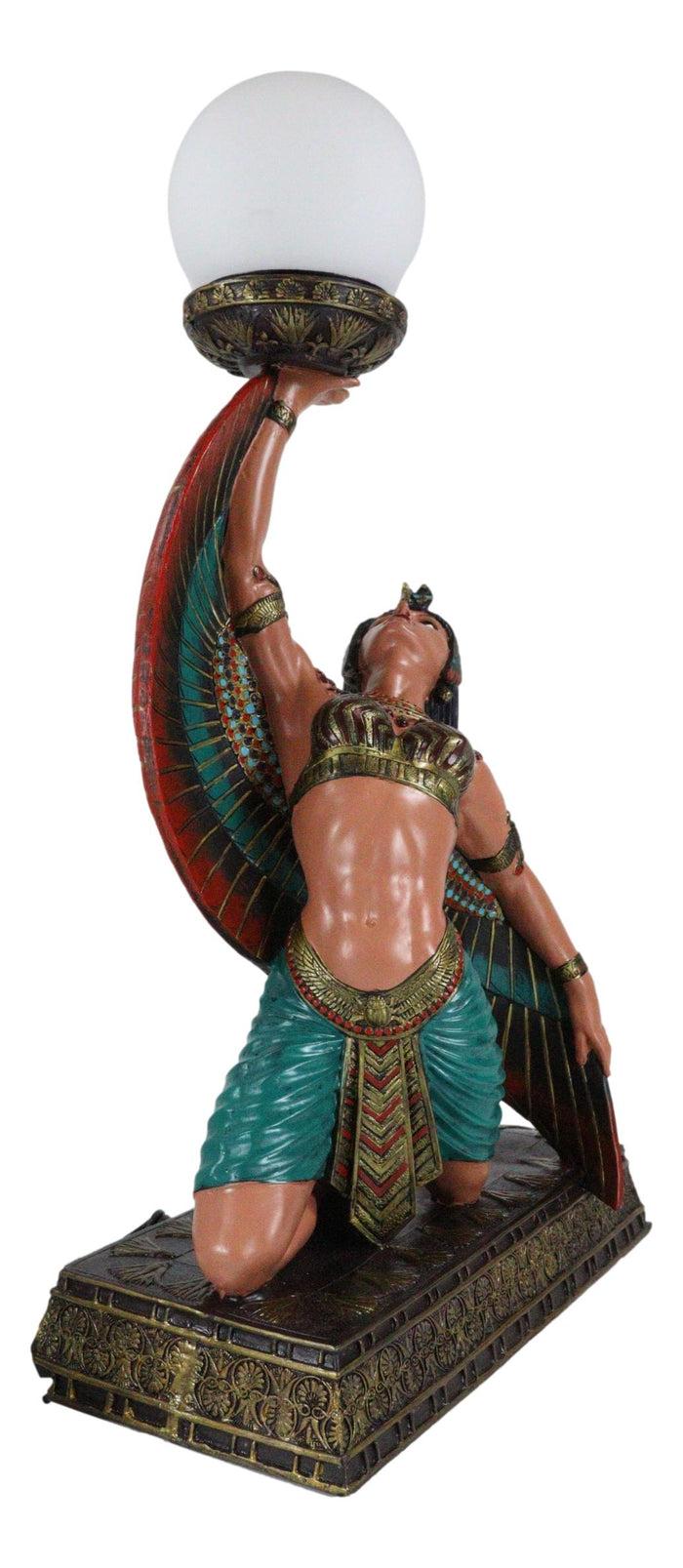 Ebros Gift Egyptian Winged Goddess Isis Dancing Side Table Glass Orb Sphere Lamp Statue