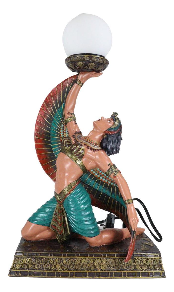 Ebros Gift Egyptian Winged Goddess Isis Dancing Side Table Glass Orb Sphere Lamp Statue