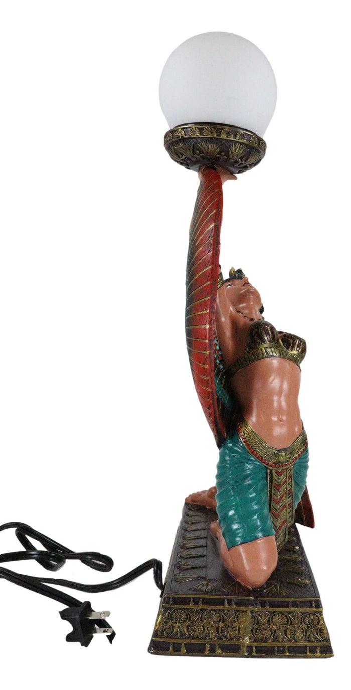 Ebros Gift Egyptian Winged Goddess Isis Dancing Side Table Glass Orb Sphere Lamp Statue