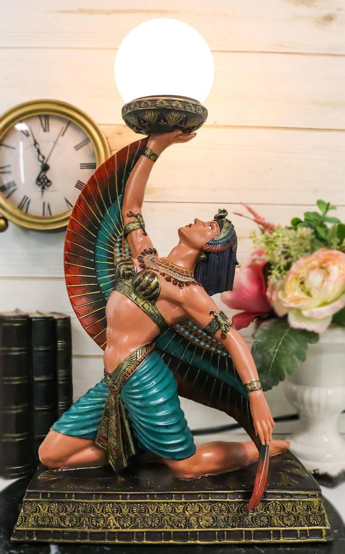 ebros gift Egyptian Winged Goddess Isis Dancing Side Table Glass Orb Sphere Lamp Statue