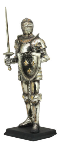 Ebros Gift Electroplated Medieval Knight Suit Of Armor Swordsman Statue With Base 16"Tall