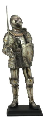 Ebros Gift Electroplated Medieval Knight Suit Of Armor Swordsman Statue With Base 16"Tall