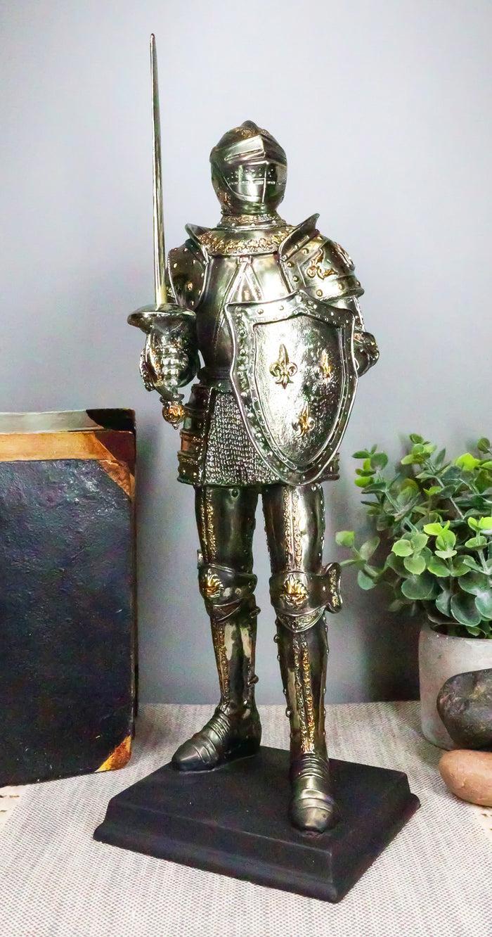 ebros gift Electroplated Medieval Knight Suit of Armor Swordsman Statue With Base 16"Tall