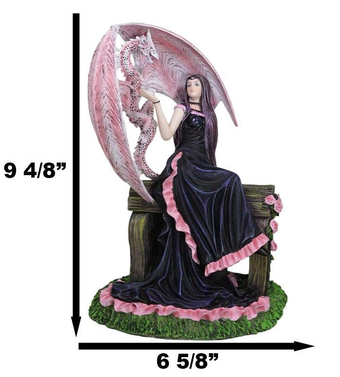 Ebros Gift Elegant Pink Wyvern Dragon With Rose Fairy In Black Gown Sitting On Bench Statue