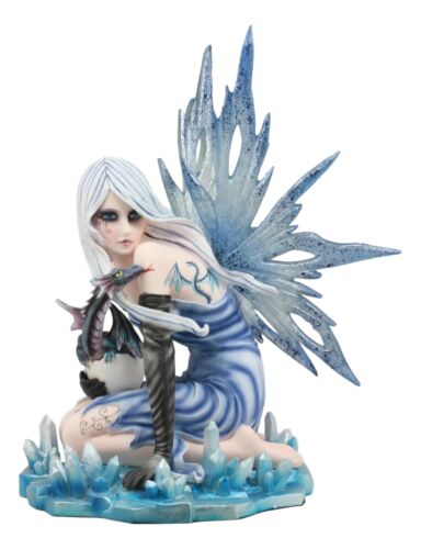 Ebros Gift Elemental Ice Goddess Blue Fairy With Baby Dragon Hatchling Statue 12.25"Tall