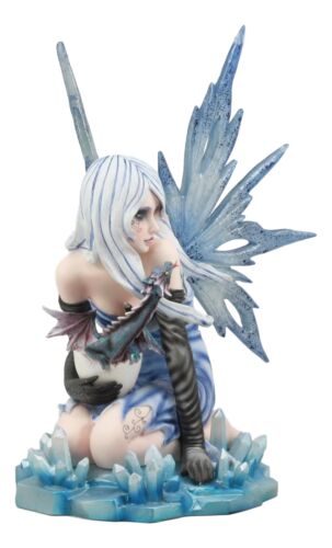 Ebros Gift Elemental Ice Goddess Blue Fairy With Baby Dragon Hatchling Statue 12.25"Tall