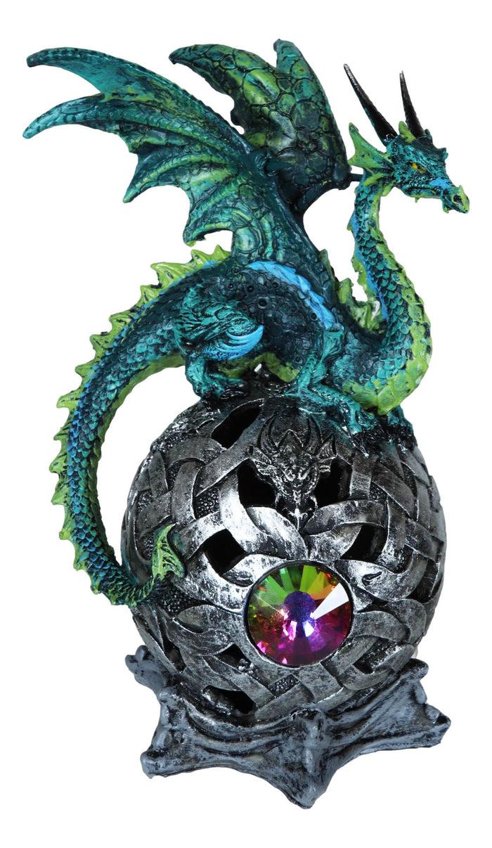 Ebros Gift Elemental Jade Firnen Dragon Resting On LED Gyrosphere Orb Night Light Figurine